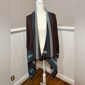 Denim & Co Open Front Cardigan Sweater Handkerchief Trim Tribal/Aztec Size 2X